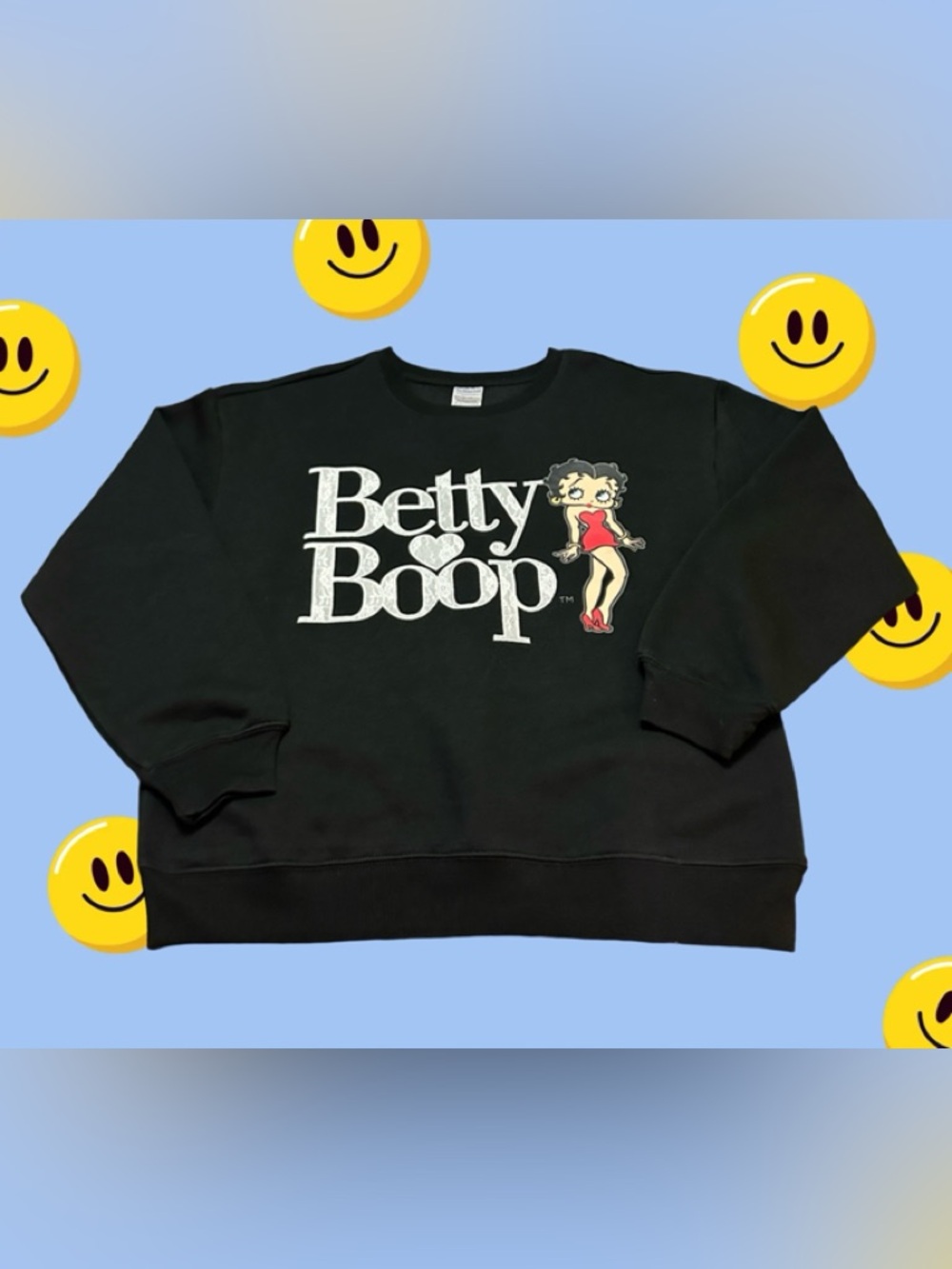 Betty Boop Black Sweatshirt with Embroidered White Logo and Red Accent M